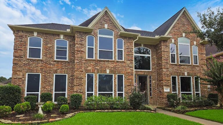 Two-story brick home exterior